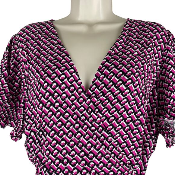 Diane von Furstenberg Emilia 3D Chain Printed Wrap Top Pink Size 16 - Picture 5 of 12